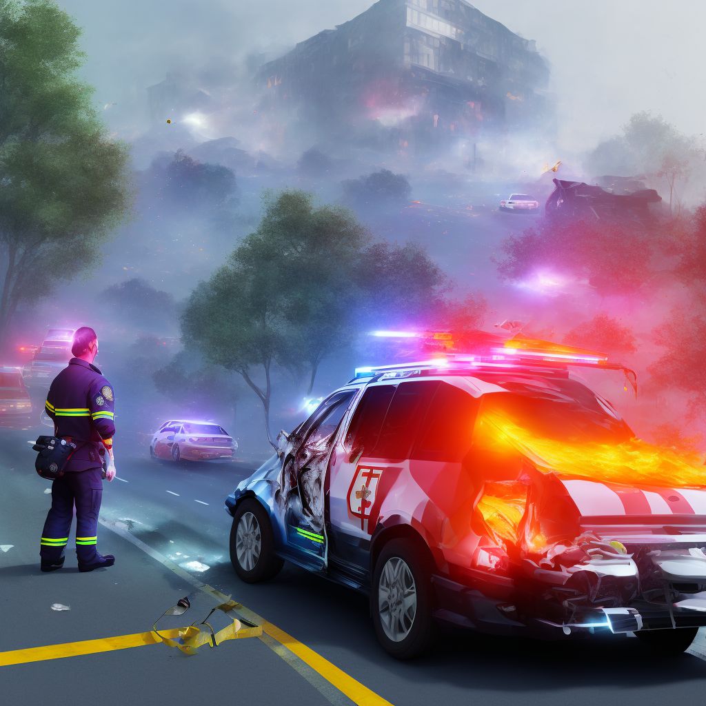 Unspecified occupant of ambulance or fire engine injured in traffic accident, sequela digital illustration