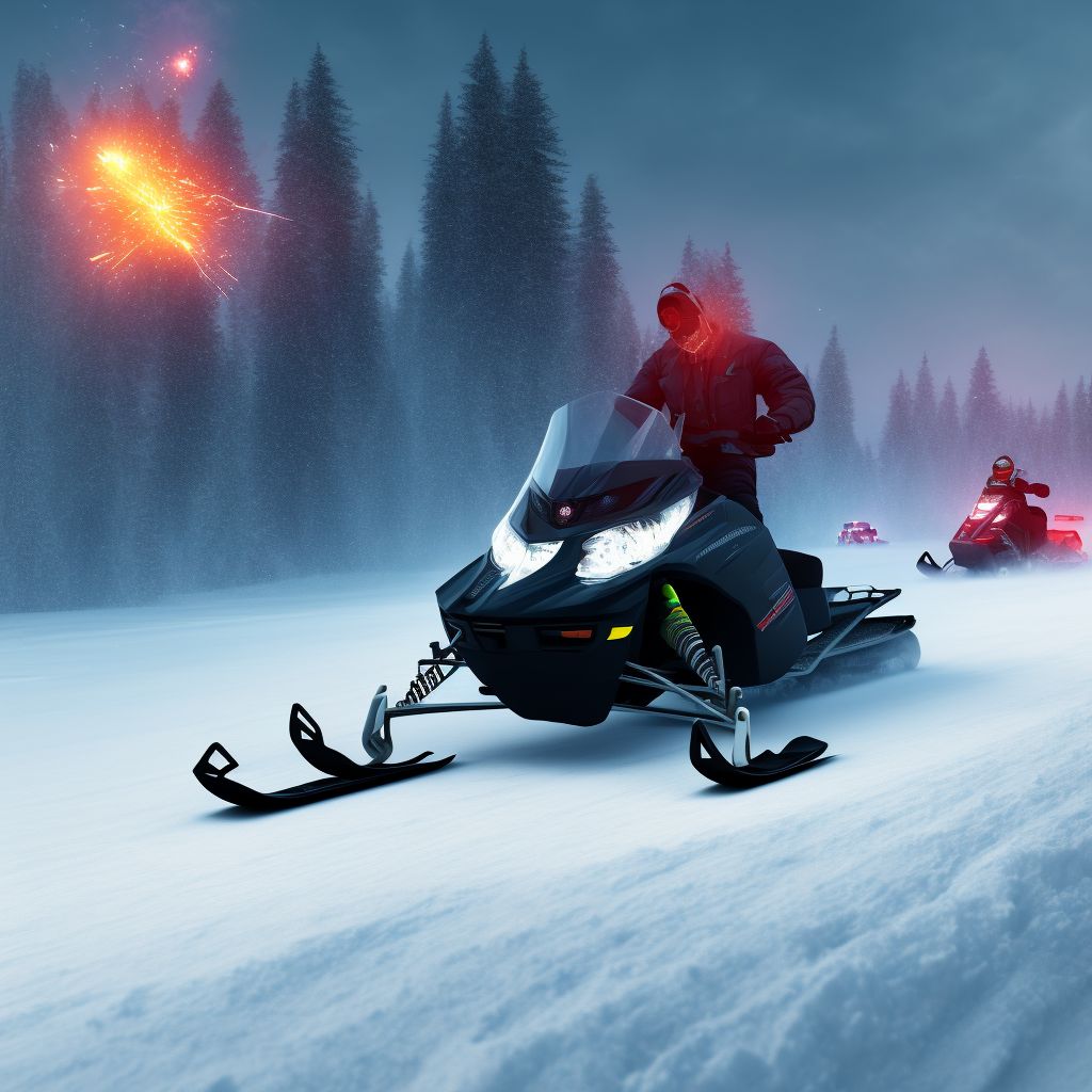 Unspecified occupant of snowmobile injured in traffic accident, initial encounter digital illustration