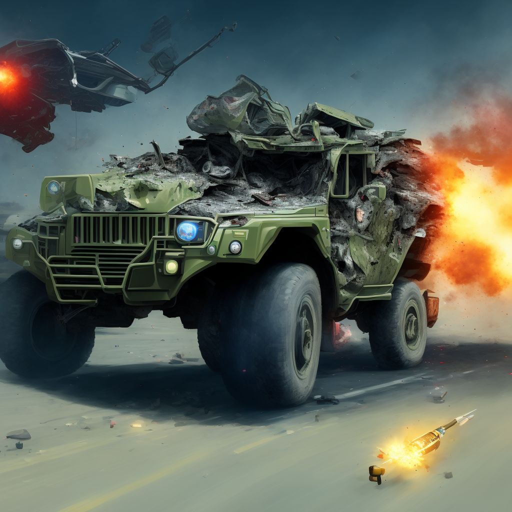 Unspecified occupant of military vehicle injured in traffic accident, subsequent encounter digital illustration