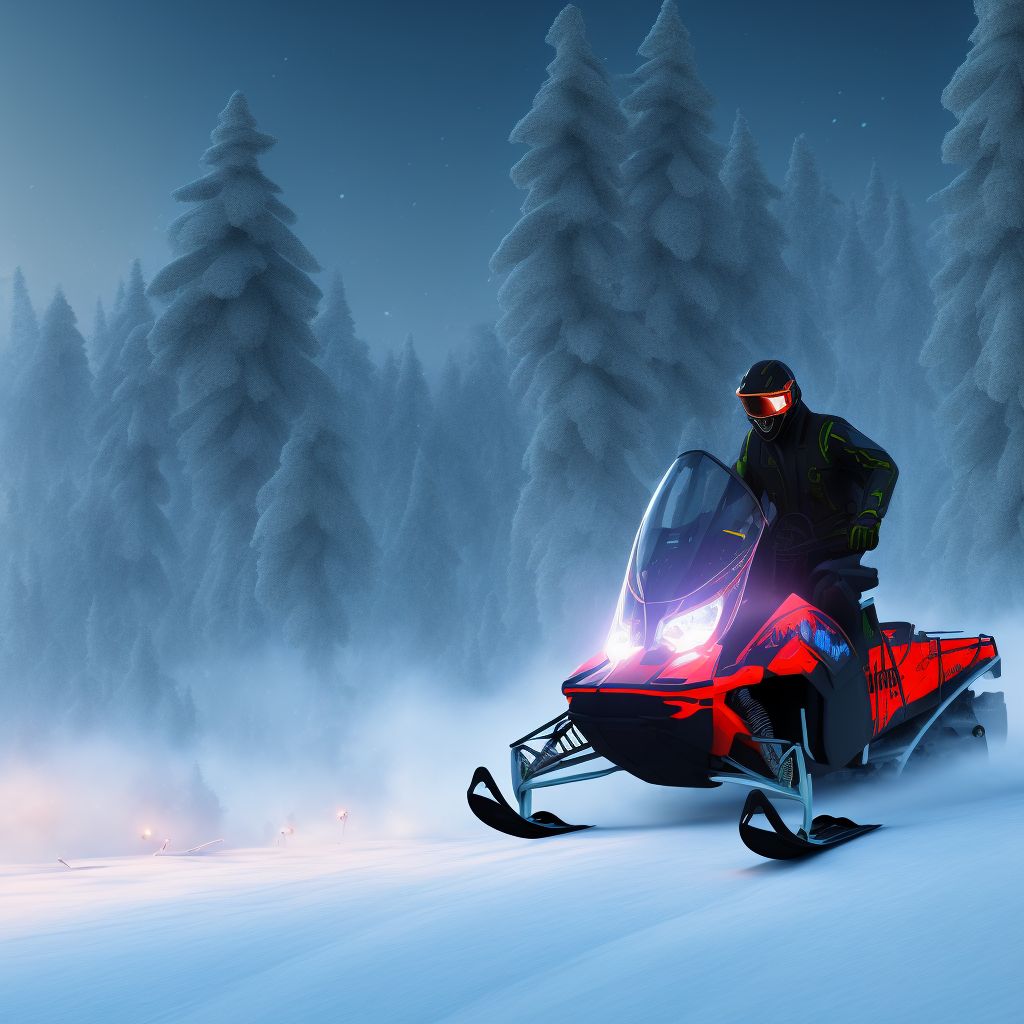 Person injured while boarding or alighting from snowmobile, initial encounter digital illustration