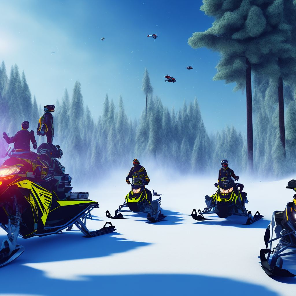 Person injured while boarding or alighting from snowmobile, subsequent encounter digital illustration