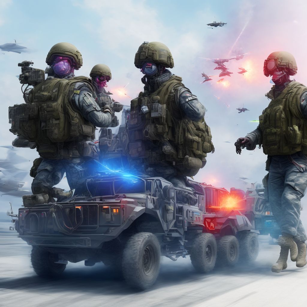 Person injured while boarding or alighting from military vehicle, subsequent encounter digital illustration