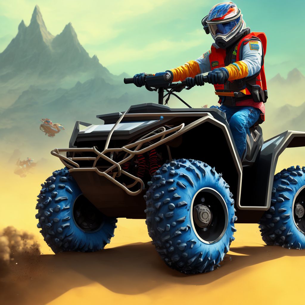 Person injured while boarding or alighting from a 3- or 4- wheeled all-terrain vehicle (ATV), subsequent encounter digital illustration