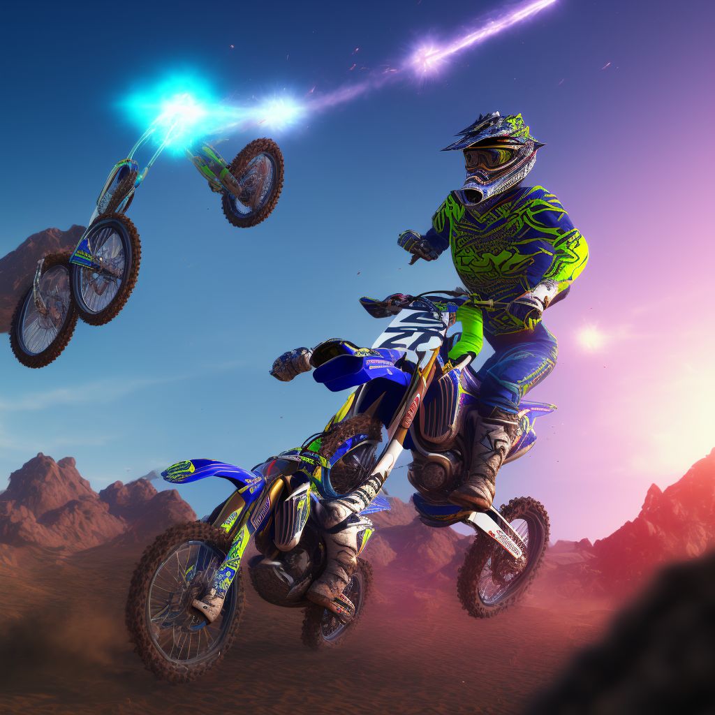 Person injured while boarding or alighting from a dirt bike or motor/cross bike, initial encounter digital illustration