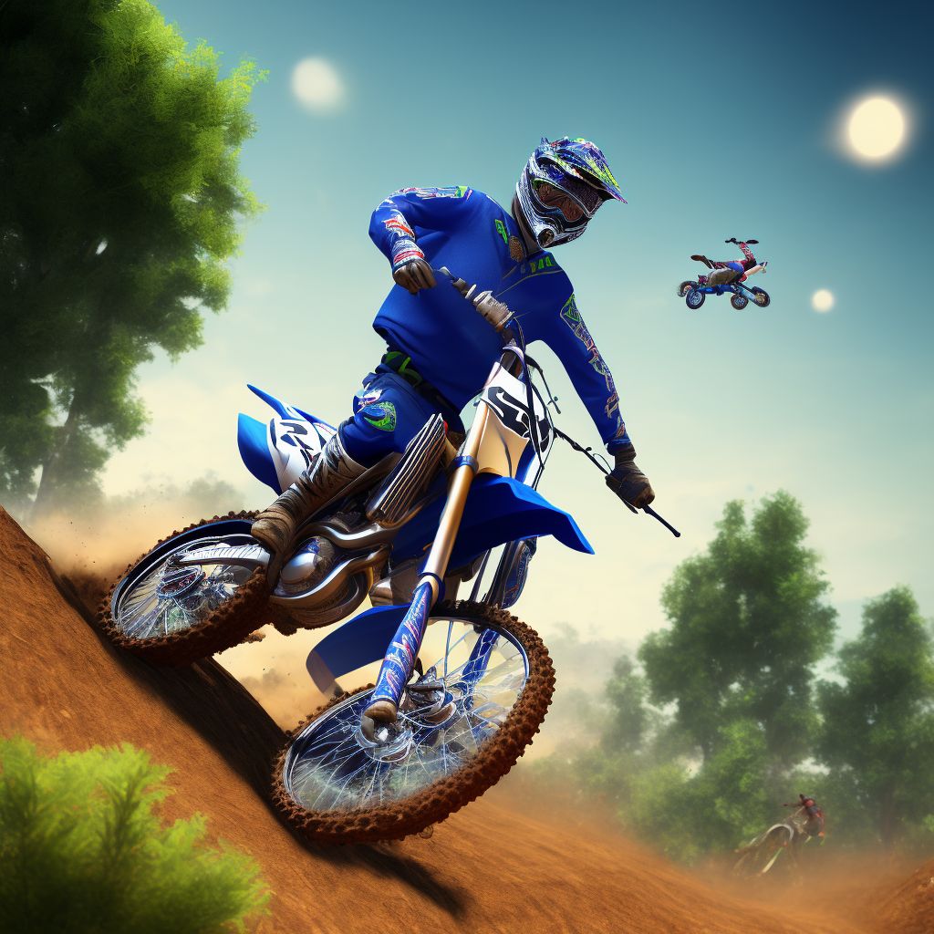 Person injured while boarding or alighting from a dirt bike or motor/cross bike, sequela digital illustration