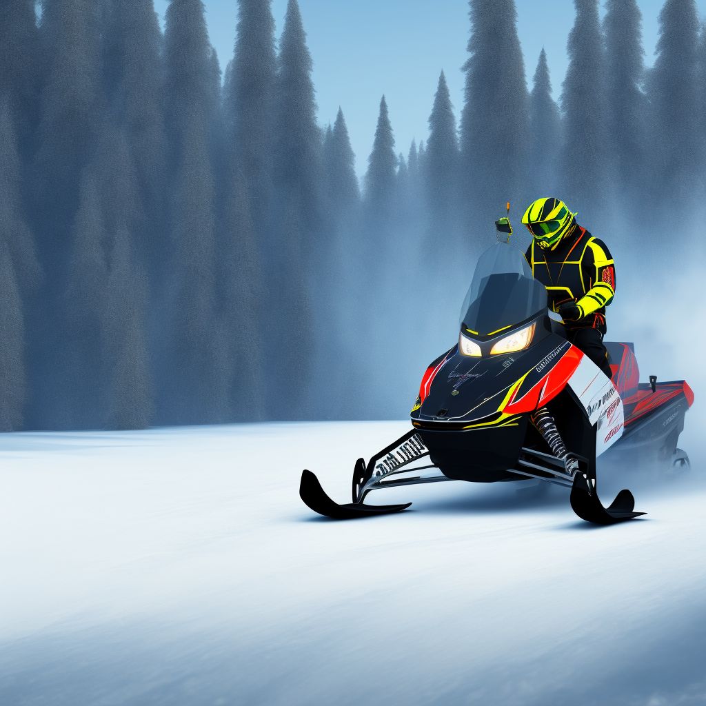 Driver of snowmobile injured in nontraffic accident, subsequent encounter digital illustration