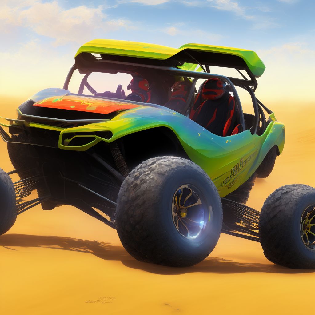 Driver of dune buggy injured in nontraffic accident, subsequent encounter digital illustration