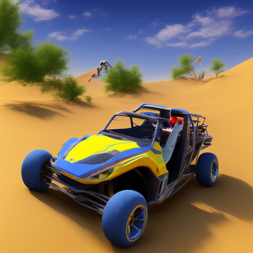 Driver of dune buggy injured in nontraffic accident, sequela digital illustration