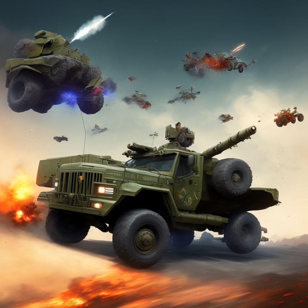 Driver of military vehicle injured in nontraffic accident, sequela digital illustration