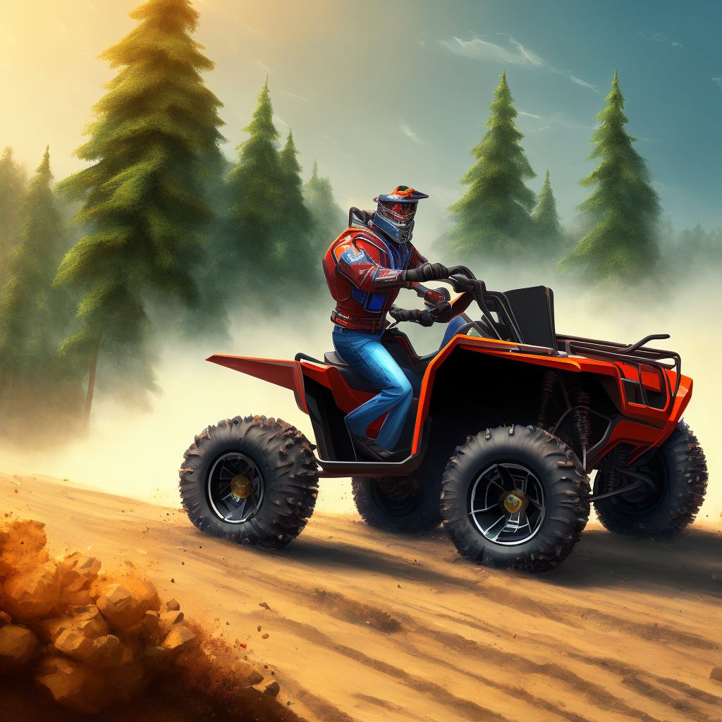 Driver of 3- or 4- wheeled all-terrain vehicle (ATV) injured in nontraffic accident, subsequent encounter digital illustration