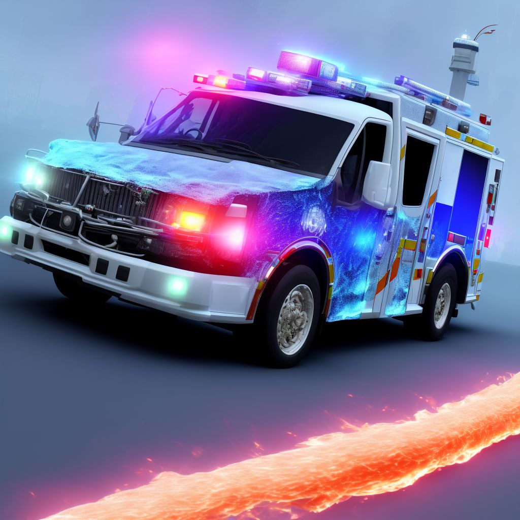 Passenger of ambulance or fire engine injured in nontraffic accident, subsequent encounter digital illustration