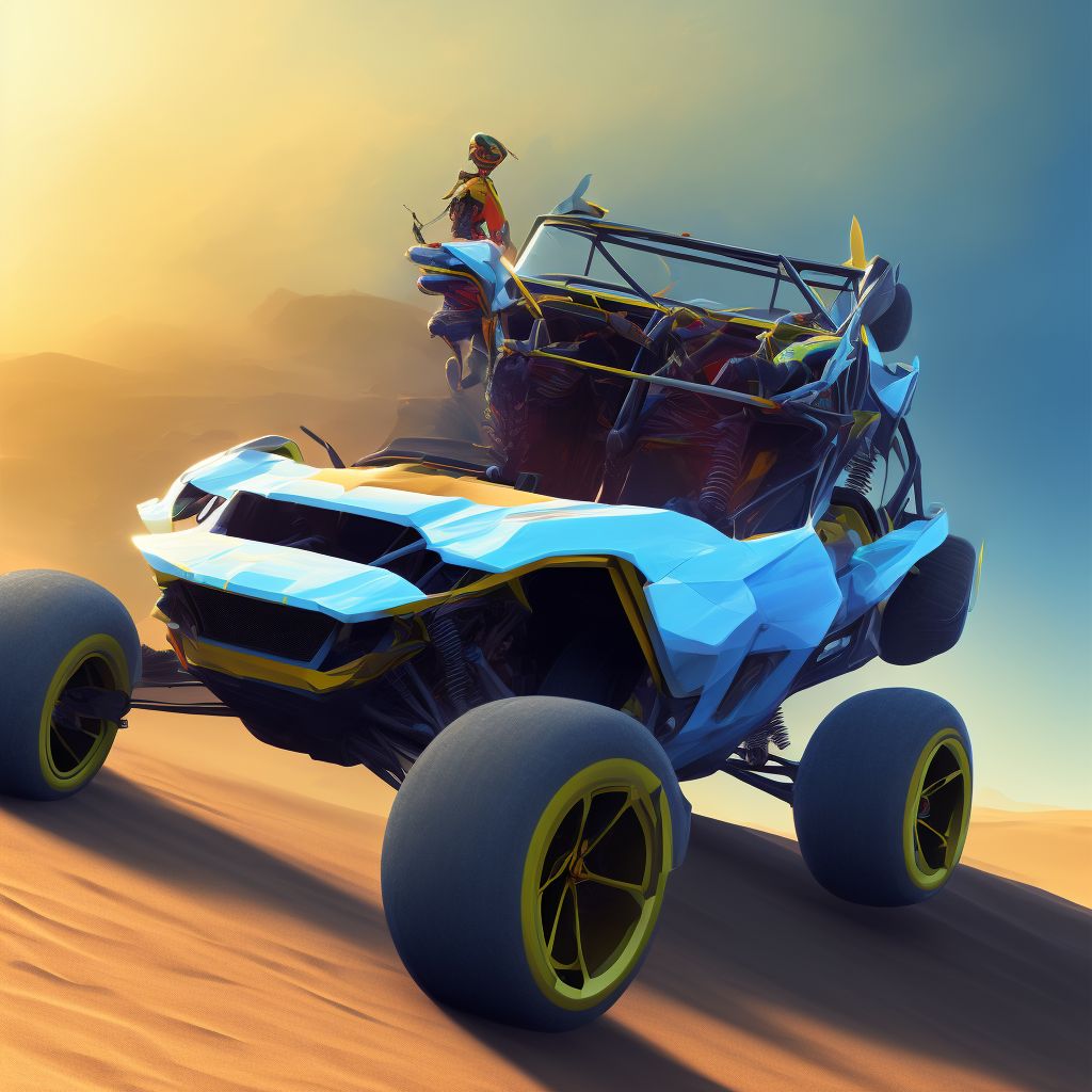 Passenger of dune buggy injured in nontraffic accident, subsequent encounter digital illustration