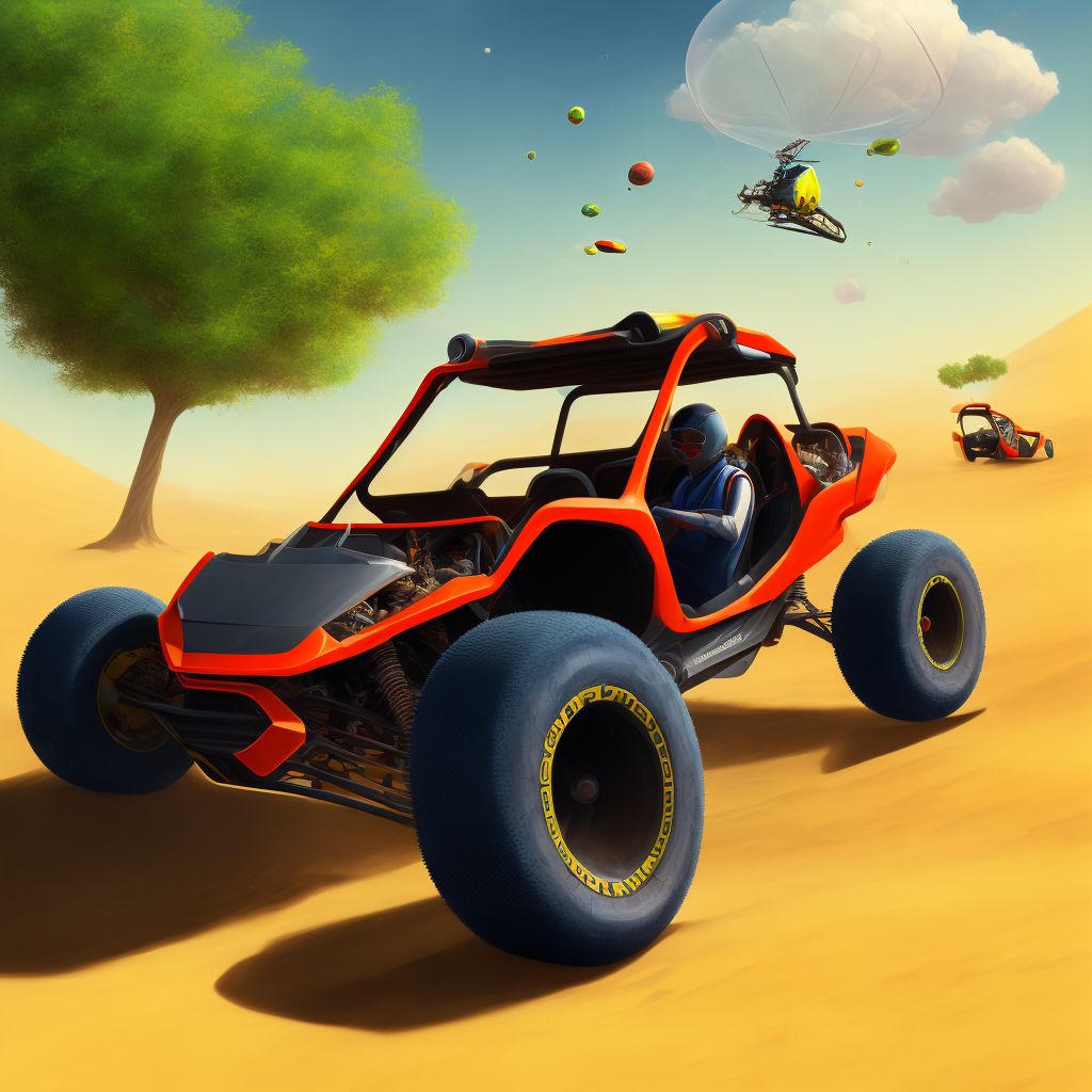 Passenger of dune buggy injured in nontraffic accident, sequela digital illustration