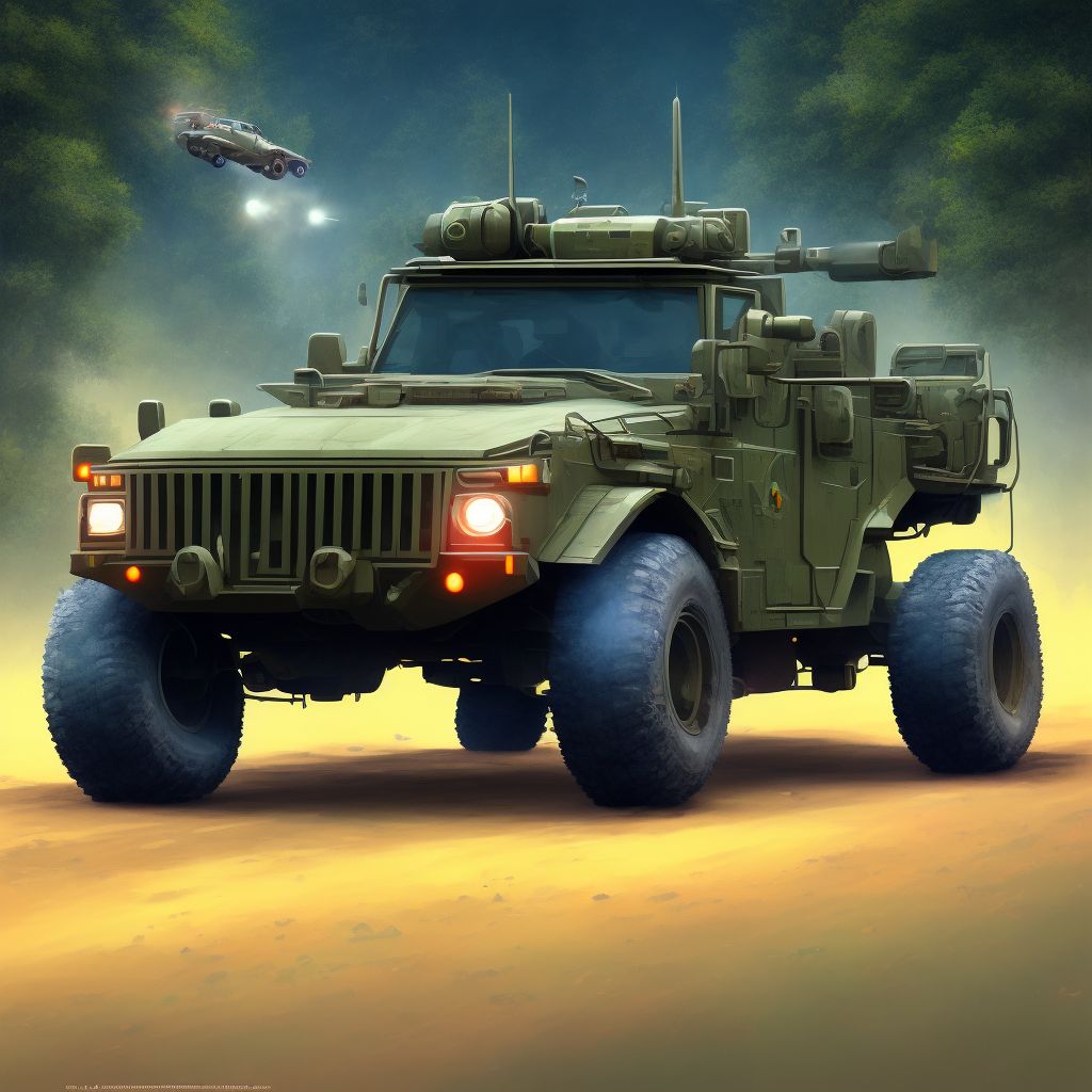 Passenger of military vehicle injured in nontraffic accident, subsequent encounter digital illustration