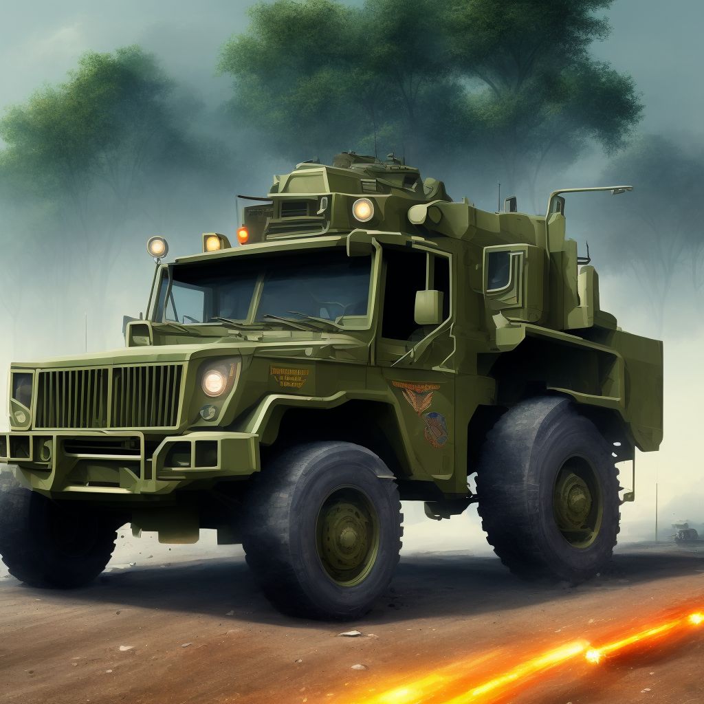 Passenger of military vehicle injured in nontraffic accident, sequela digital illustration