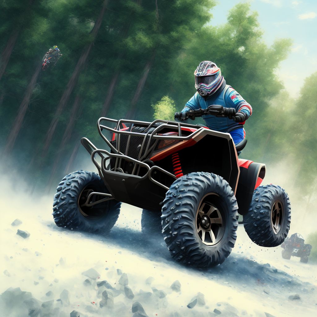 Passenger of 3- or 4- wheeled all-terrain vehicle (ATV) injured in nontraffic accident, initial encounter digital illustration