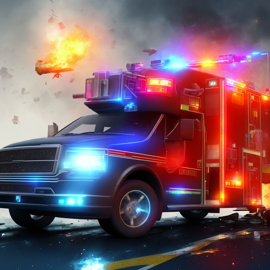 Person on outside of ambulance or fire engine injured in nontraffic accident, initial encounter digital illustration