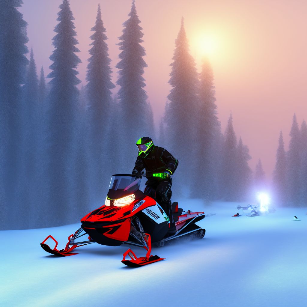 Person on outside of snowmobile injured in nontraffic accident, initial encounter digital illustration