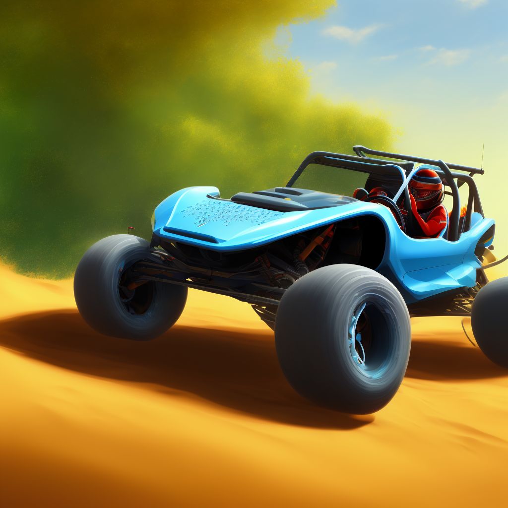 Person on outside of dune buggy injured in nontraffic accident, sequela digital illustration