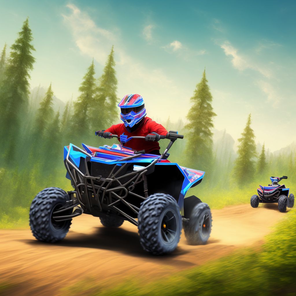 Person on outside of 3- or 4- wheeled all-terrain vehicle (ATV) injured in nontraffic accident, initial encounter digital illustration