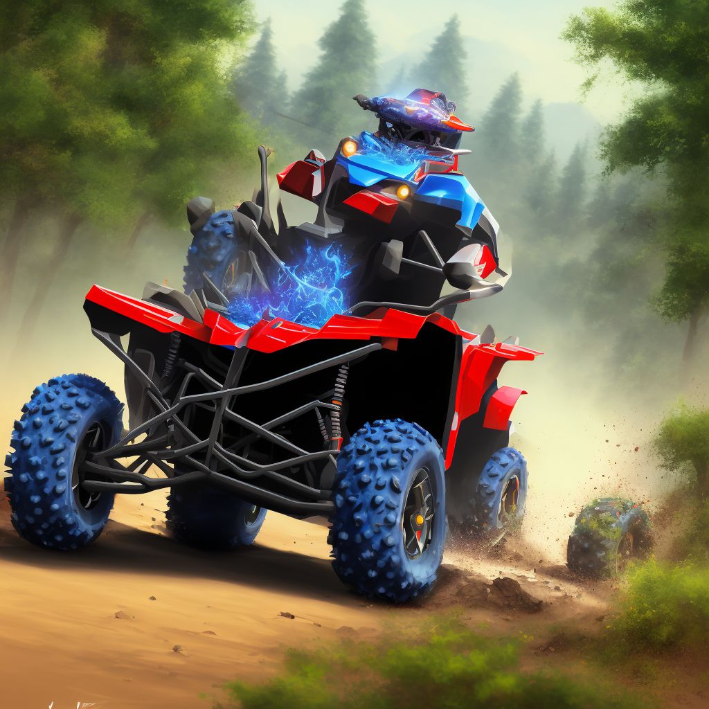 Person on outside of 3- or 4- wheeled all-terrain vehicle (ATV) injured in nontraffic accident, subsequent encounter digital illustration