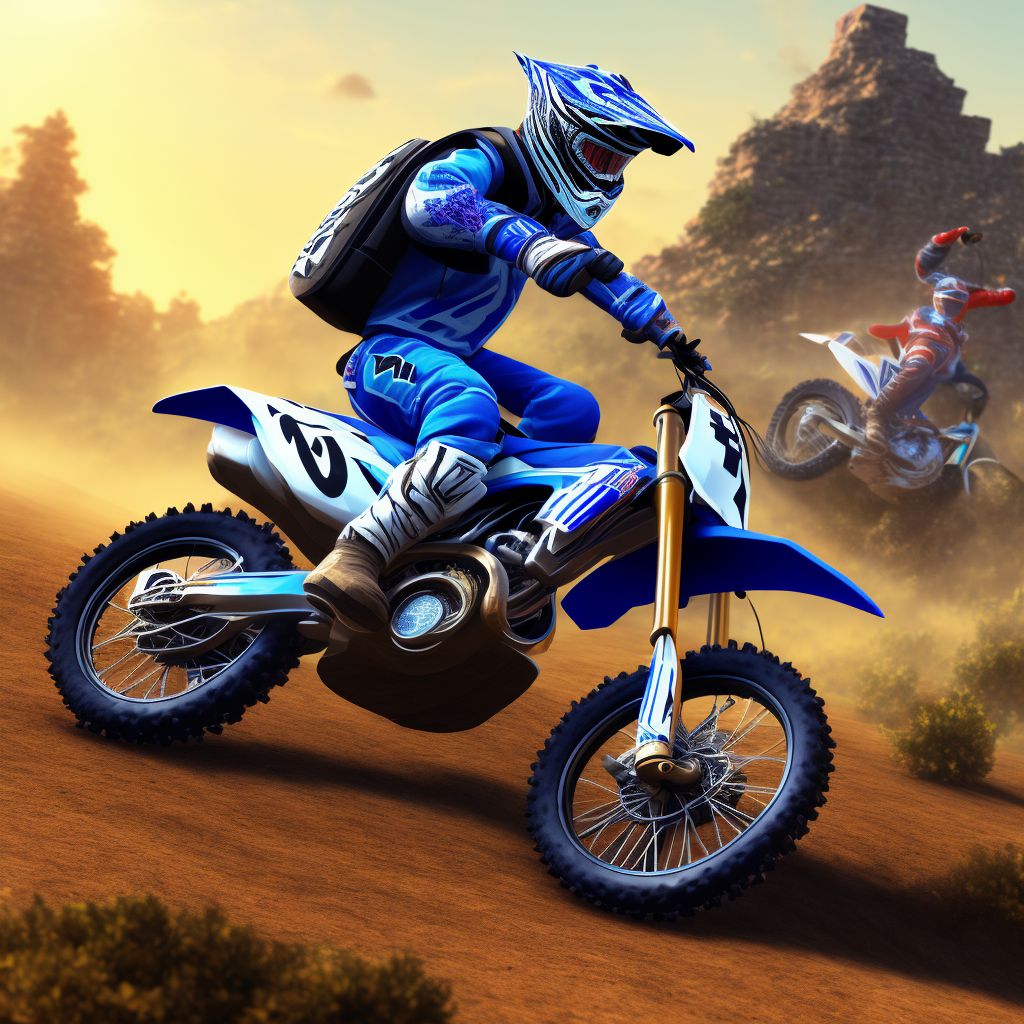 Person on outside of dirt bike or motor/cross bike injured in nontraffic accident, subsequent encounter digital illustration