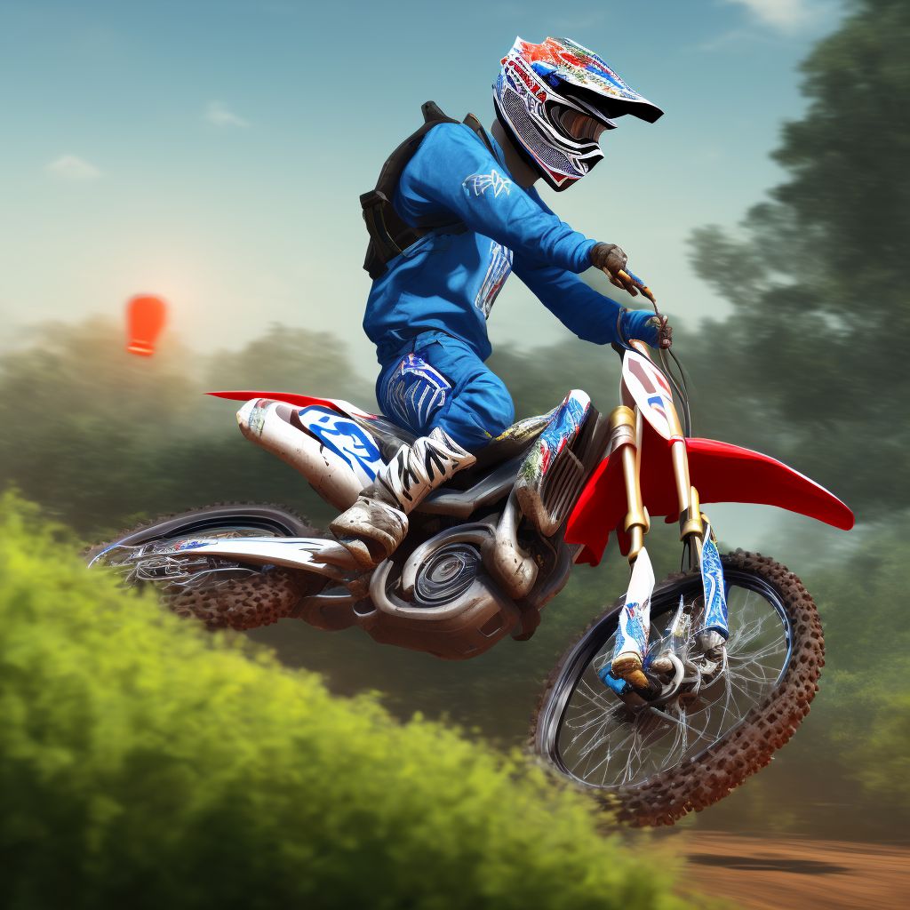 Person on outside of dirt bike or motor/cross bike injured in nontraffic accident, sequela digital illustration