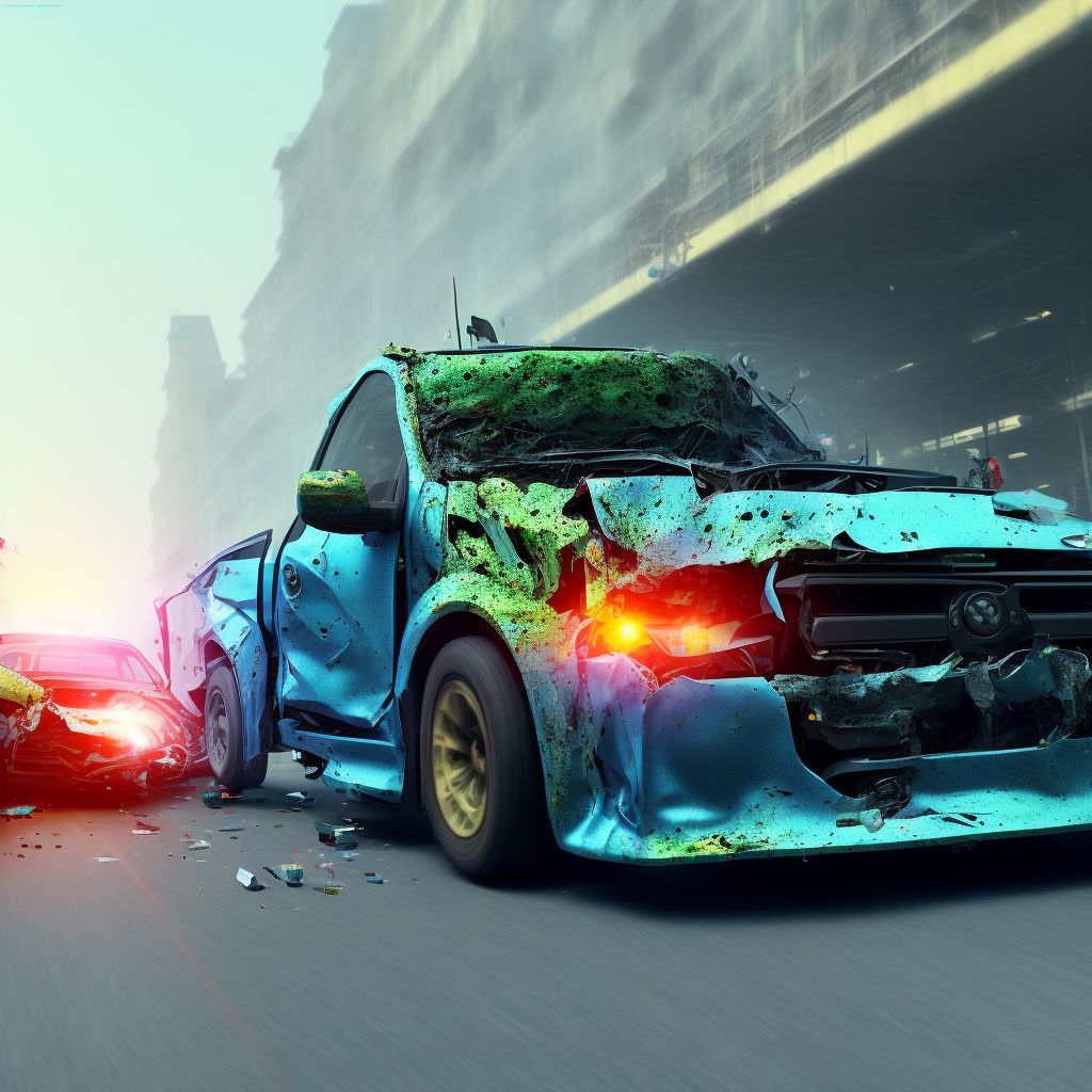 Person injured in collision between car and pick-up truck or van (traffic), subsequent encounter digital illustration