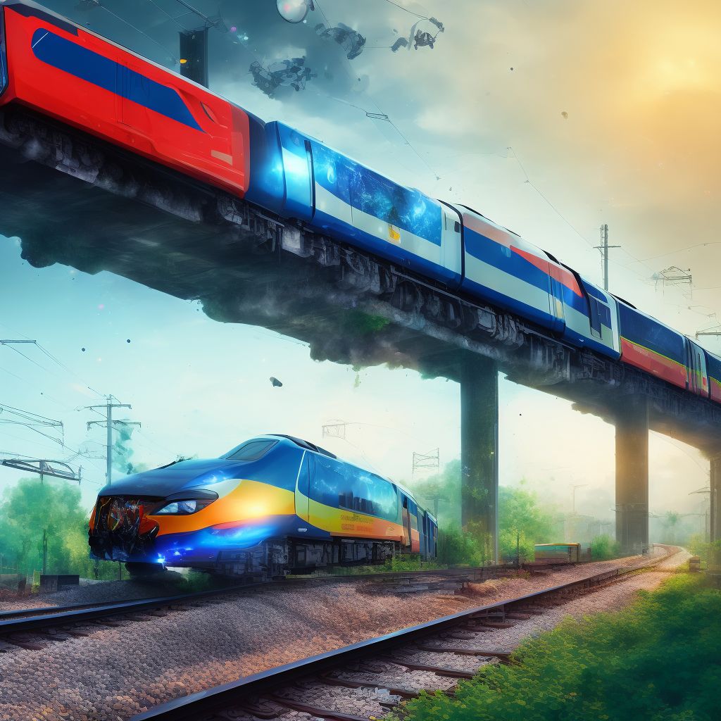 Person injured in collision between railway train or railway vehicle and car (traffic), subsequent encounter digital illustration