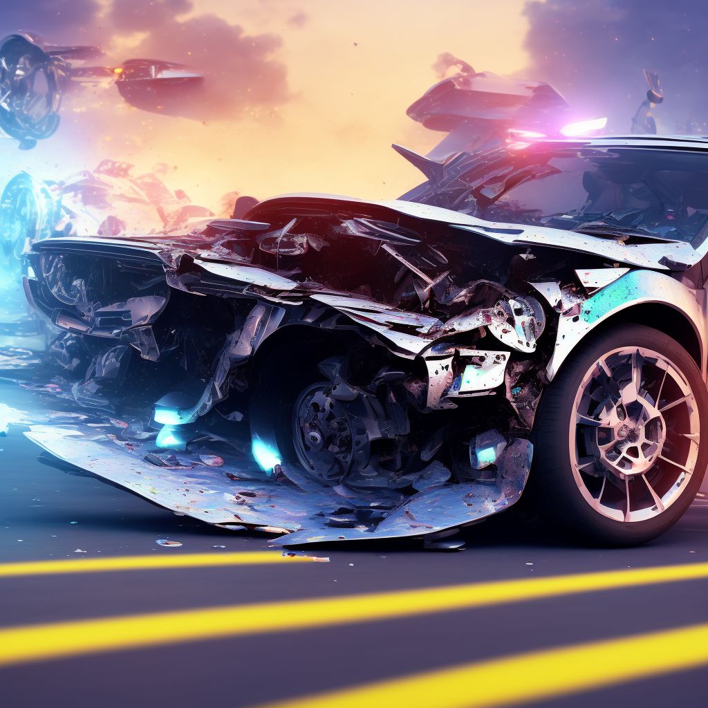 Person injured in collision between other motor vehicle and two- or three-wheeled motor vehicle, nontraffic, subsequent encounter digital illustration