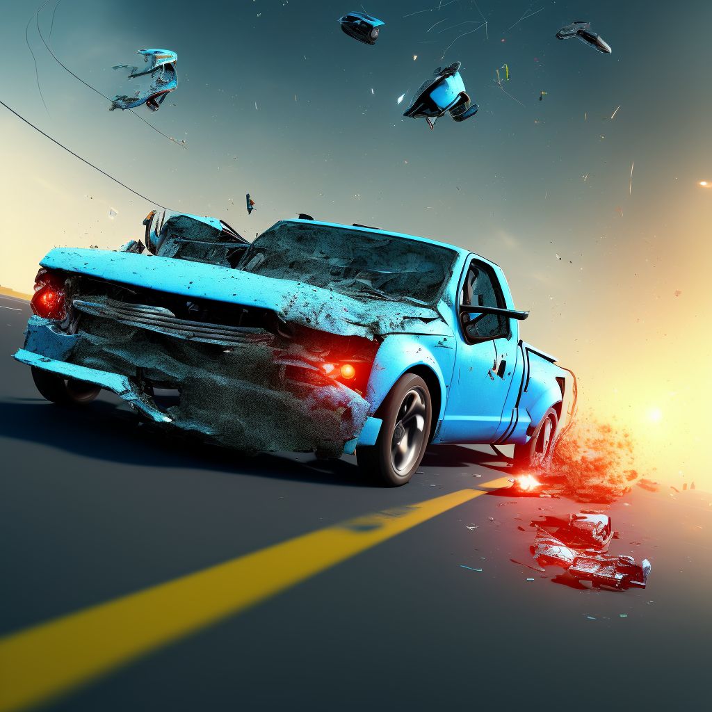 Person injured in collision between car and pick-up truck or van, nontraffic, initial encounter digital illustration