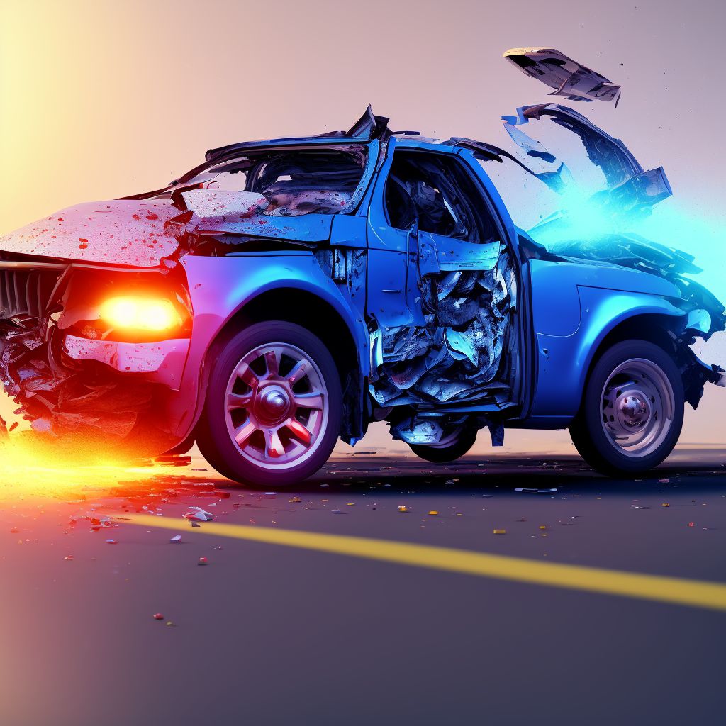 Person injured in collision between car and pick-up truck or van, nontraffic, subsequent encounter digital illustration