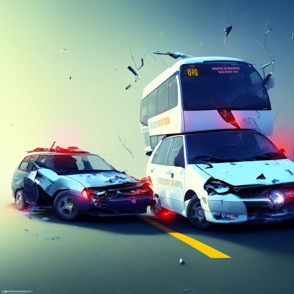 Person injured in collision between car and bus, nontraffic, subsequent encounter digital illustration