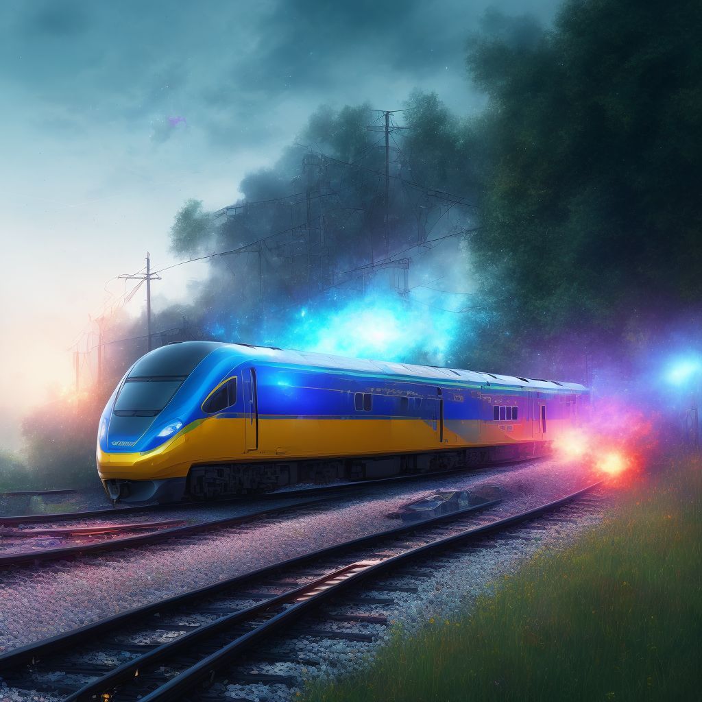 Person injured in collision between railway train or railway vehicle and car, nontraffic, subsequent encounter digital illustration