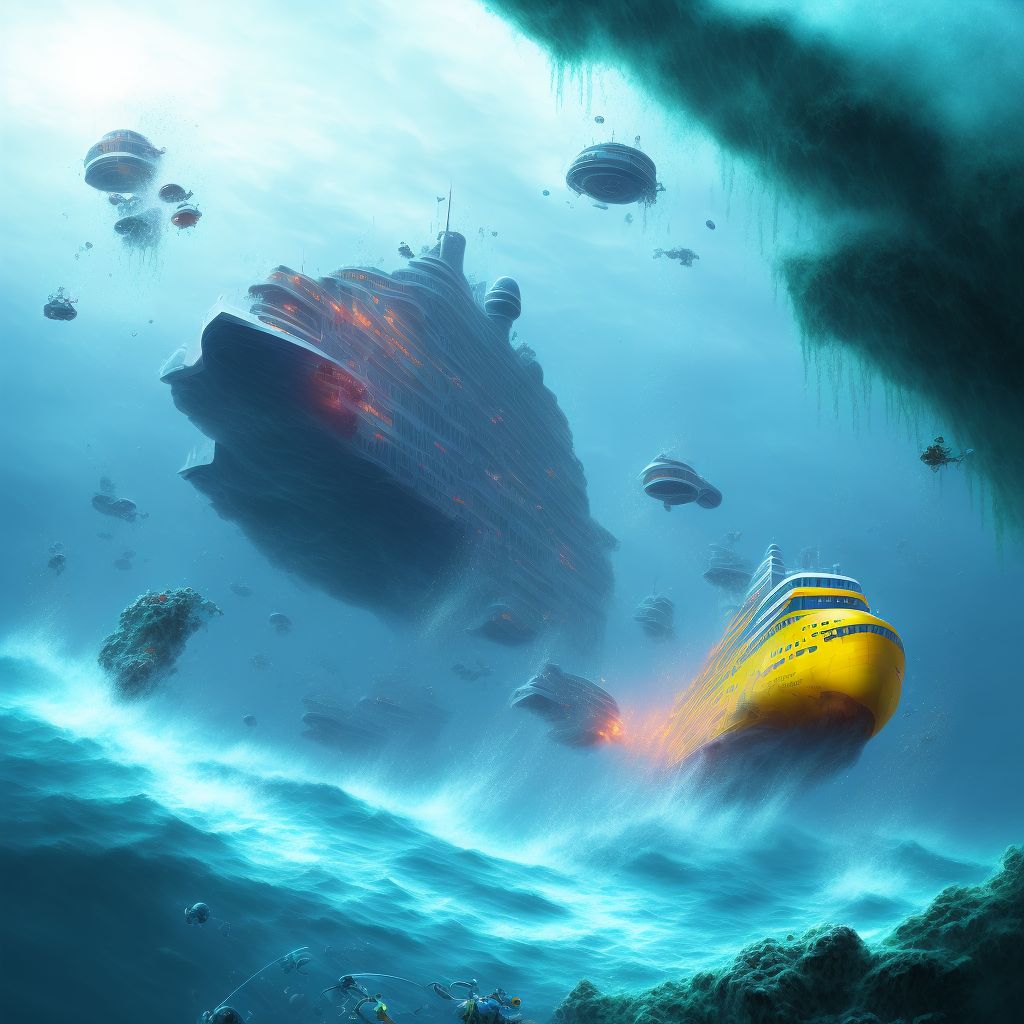 Drowning and submersion due to passenger ship overturning, subsequent encounter digital illustration