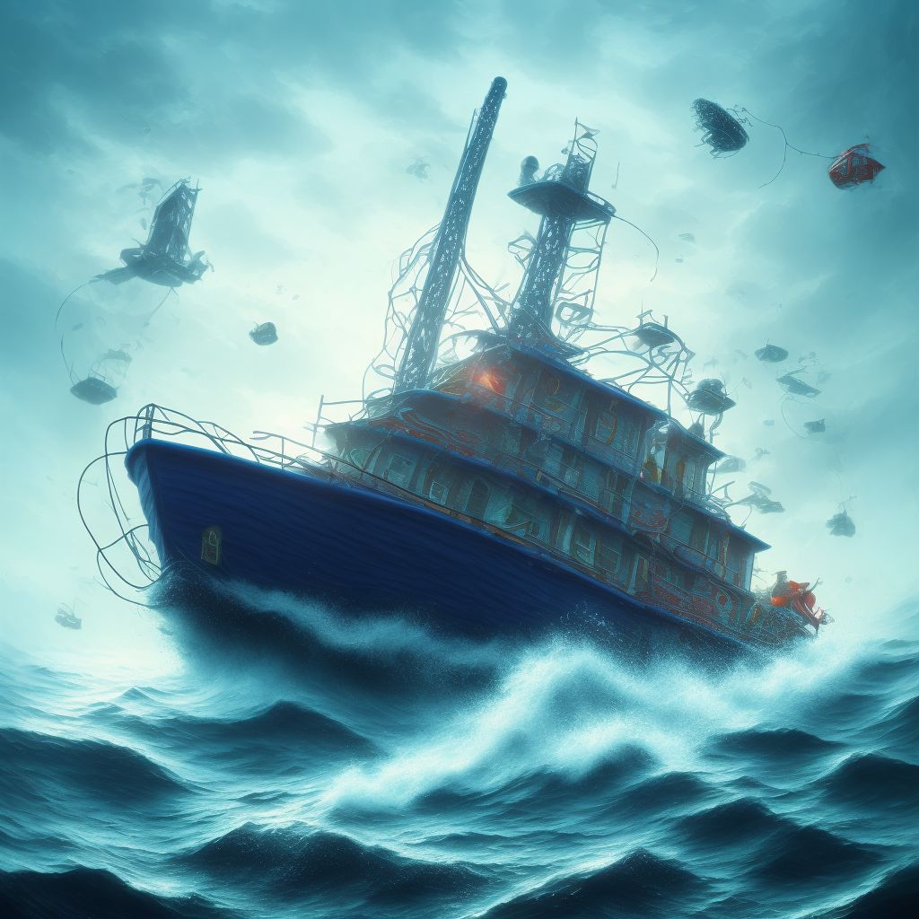 Drowning and submersion due to fishing boat overturning, subsequent encounter digital illustration