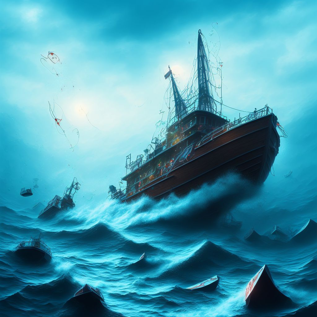 Drowning and submersion due to fishing boat overturning, sequela digital illustration