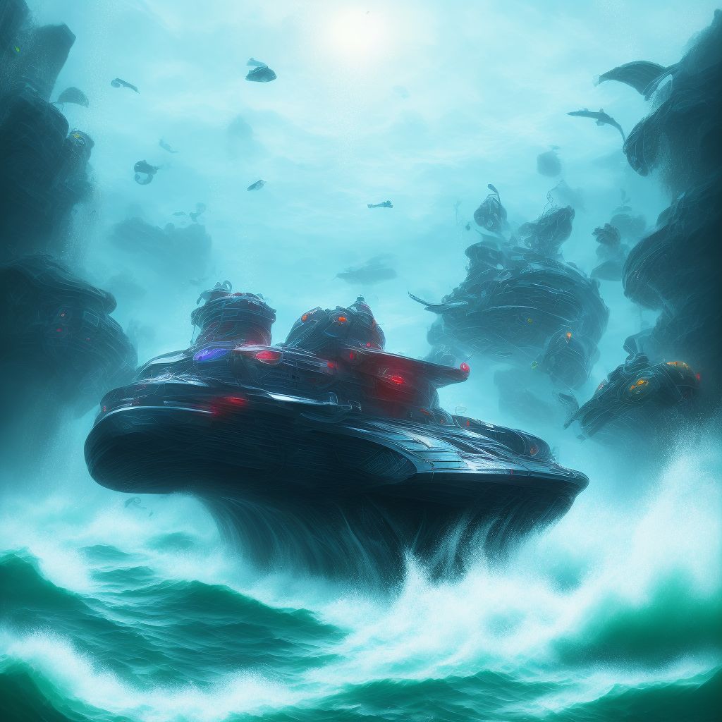 Drowning and submersion due to other powered watercraft overturning, sequela digital illustration