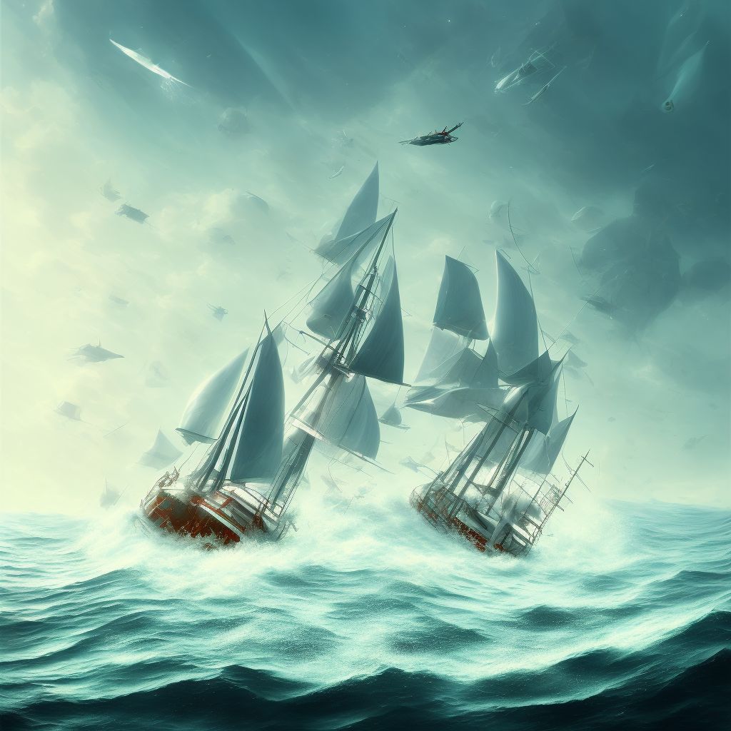 Drowning and submersion due to sailboat overturning, initial encounter digital illustration