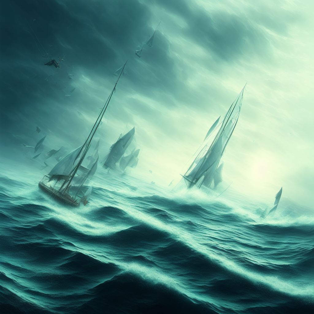 Drowning and submersion due to sailboat overturning, sequela digital illustration