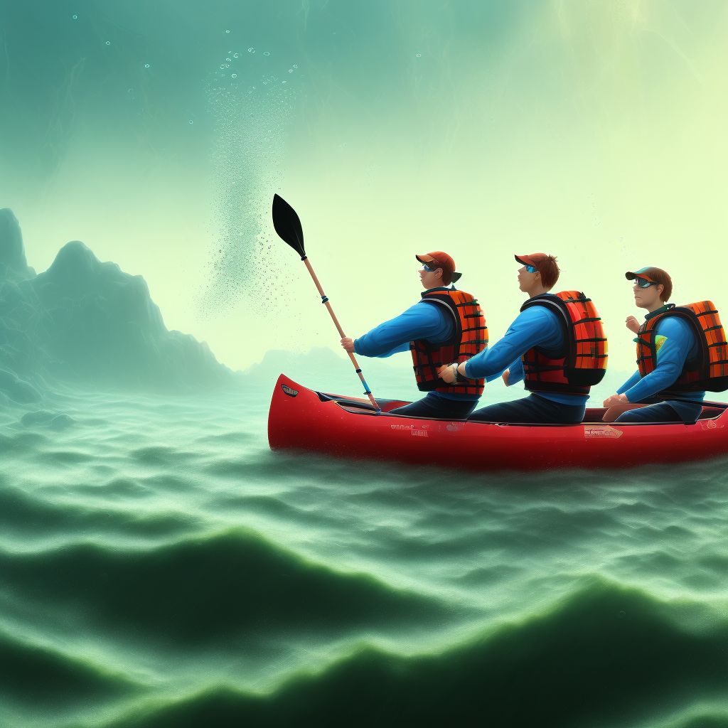 Drowning and submersion due to canoe or kayak overturning, subsequent encounter digital illustration