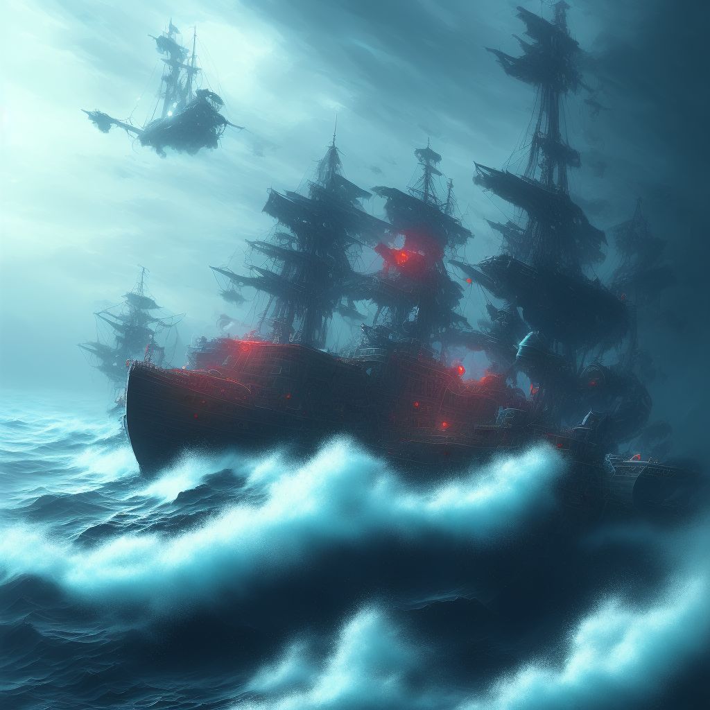 Drowning and submersion due to merchant ship sinking, initial encounter digital illustration