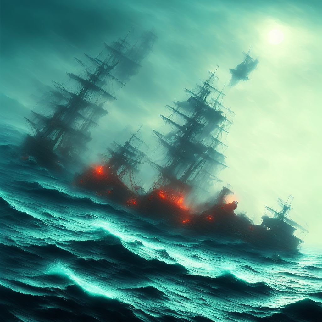 Drowning and submersion due to merchant ship sinking, subsequent encounter digital illustration