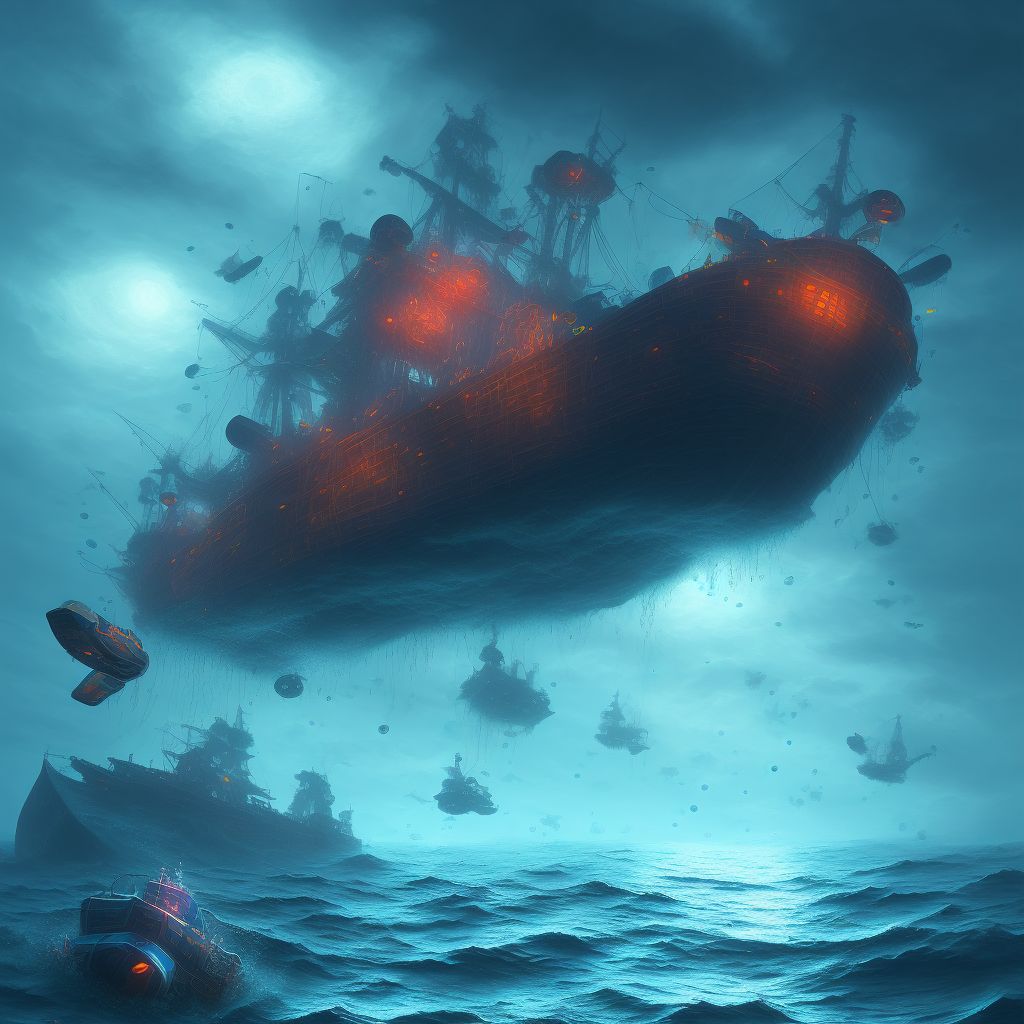 Drowning and submersion due to merchant ship sinking, sequela digital illustration