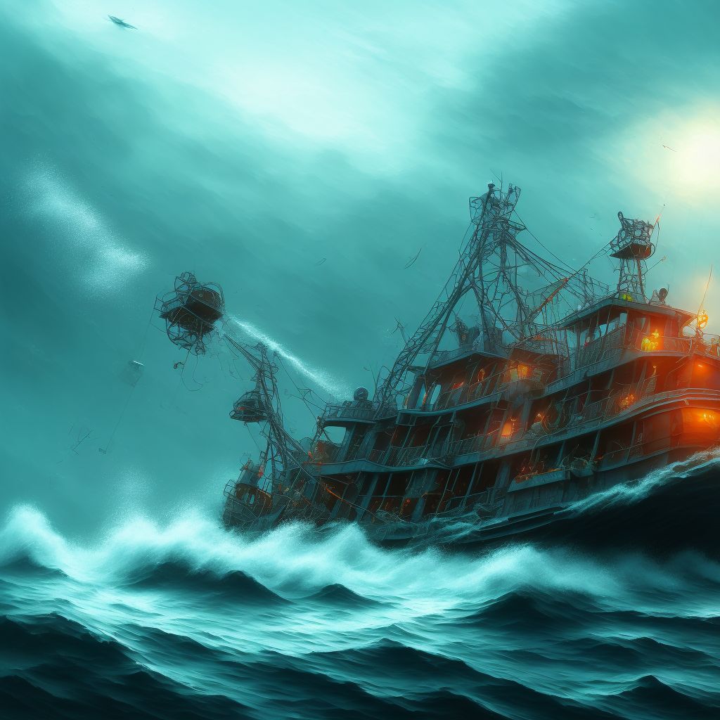 Drowning and submersion due to fishing boat sinking, subsequent encounter digital illustration