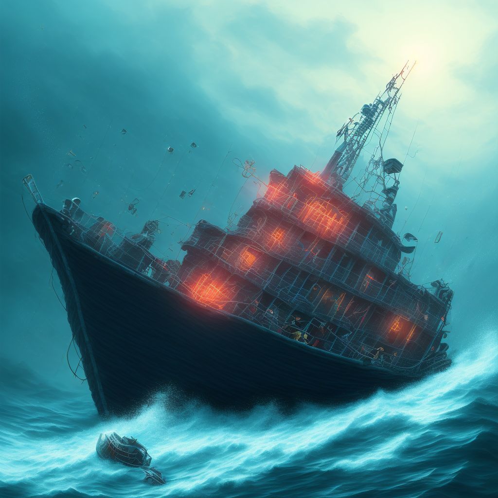 Drowning and submersion due to fishing boat sinking, sequela digital illustration