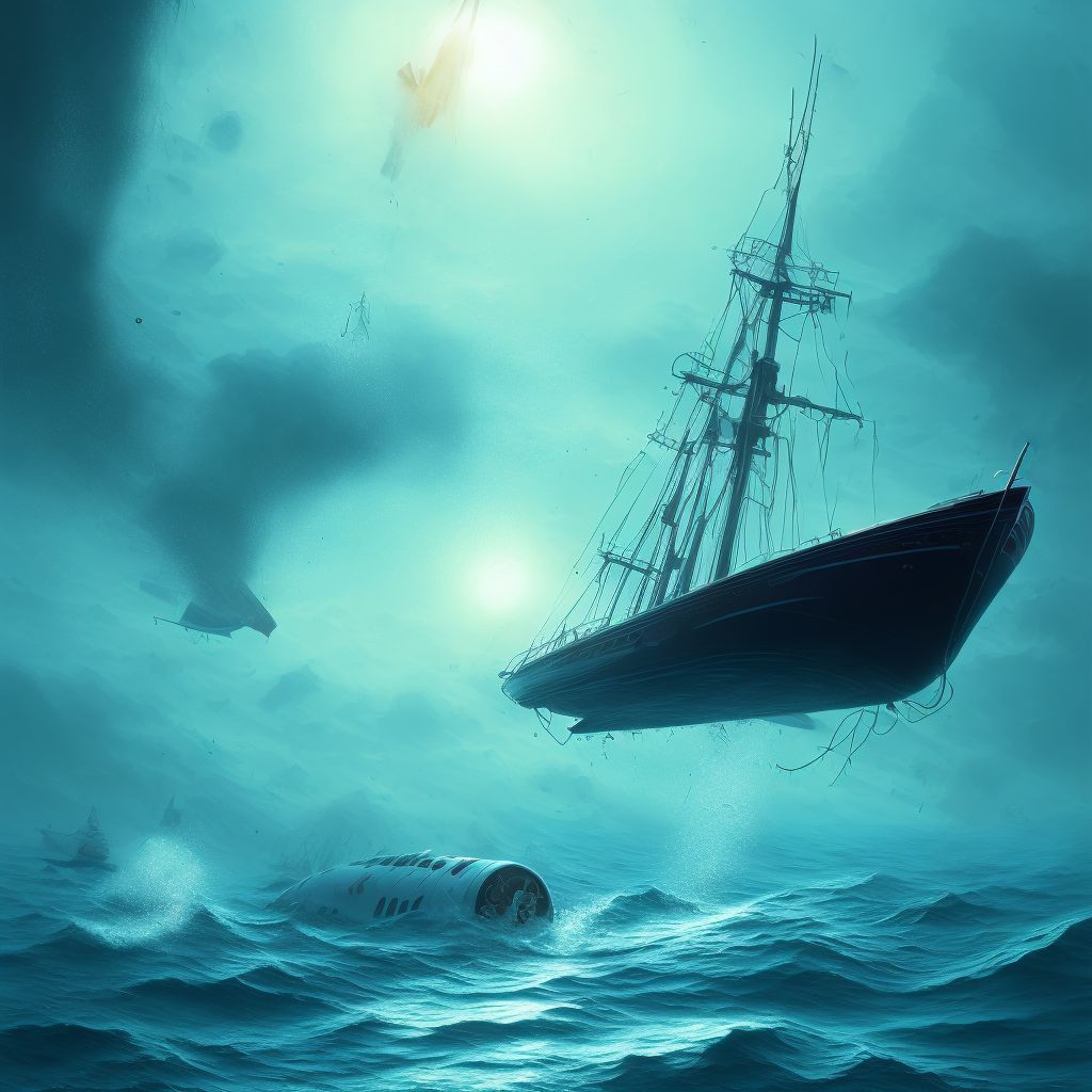 Drowning and submersion due to sailboat sinking, subsequent encounter digital illustration