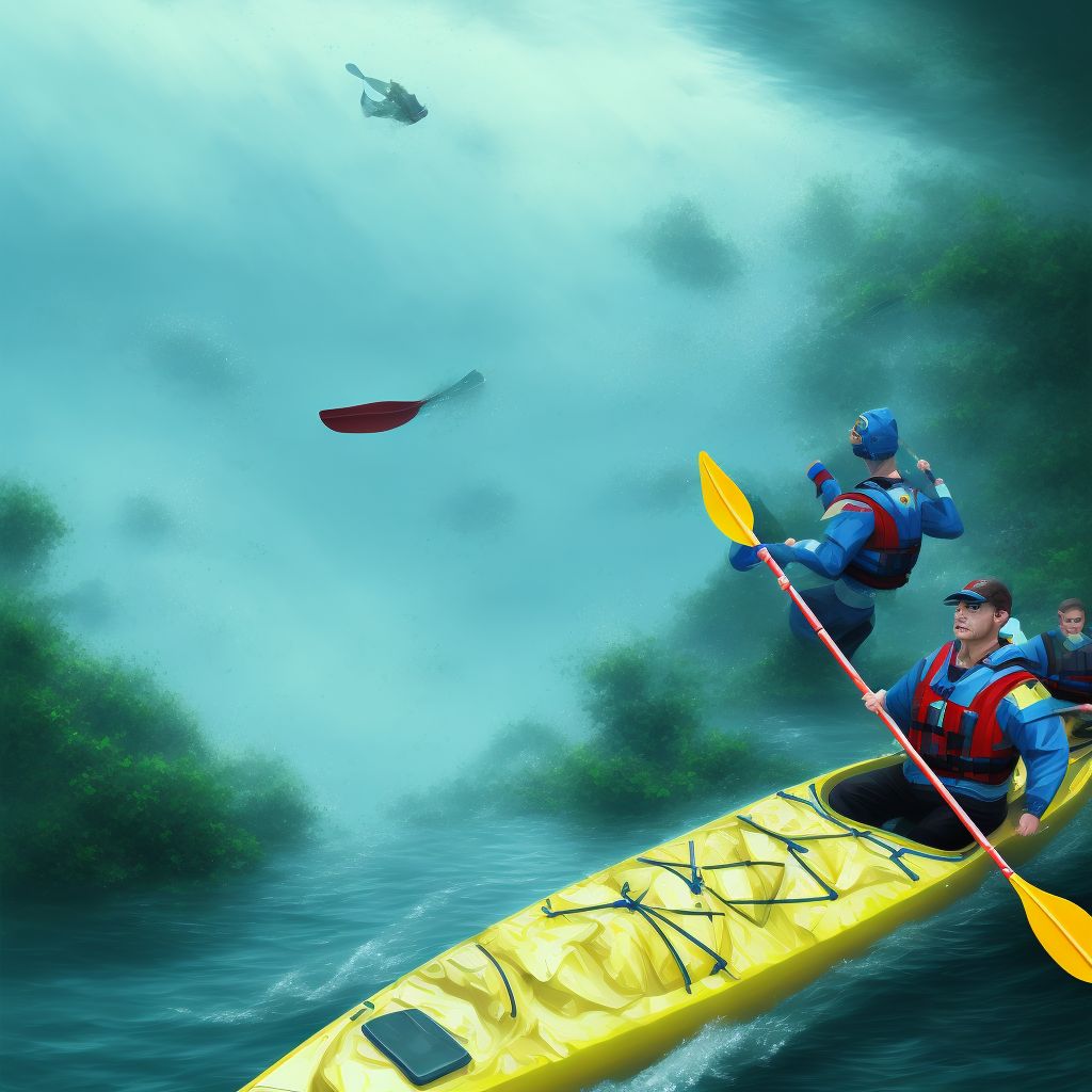 Drowning and submersion due to canoe or kayak sinking, initial encounter digital illustration