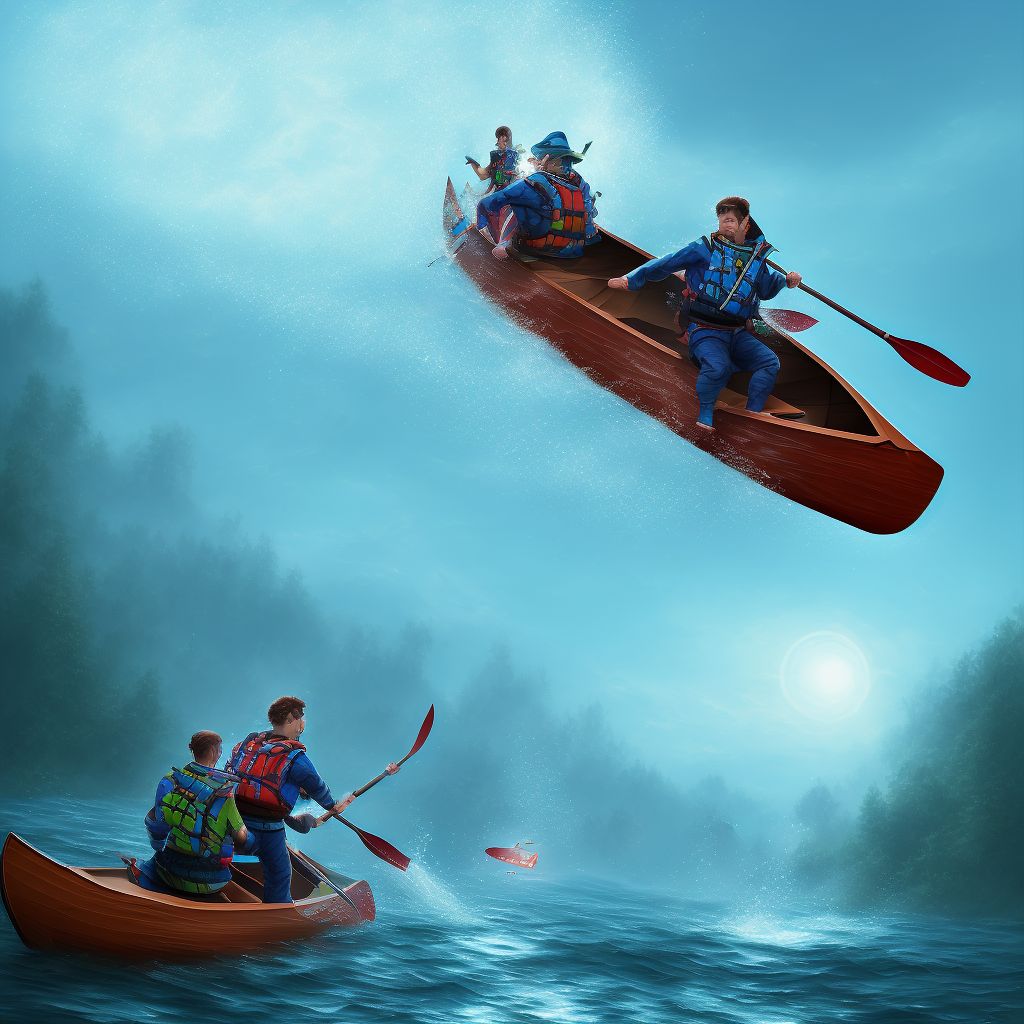 Drowning and submersion due to falling or jumping from burning canoe or kayak, subsequent encounter digital illustration