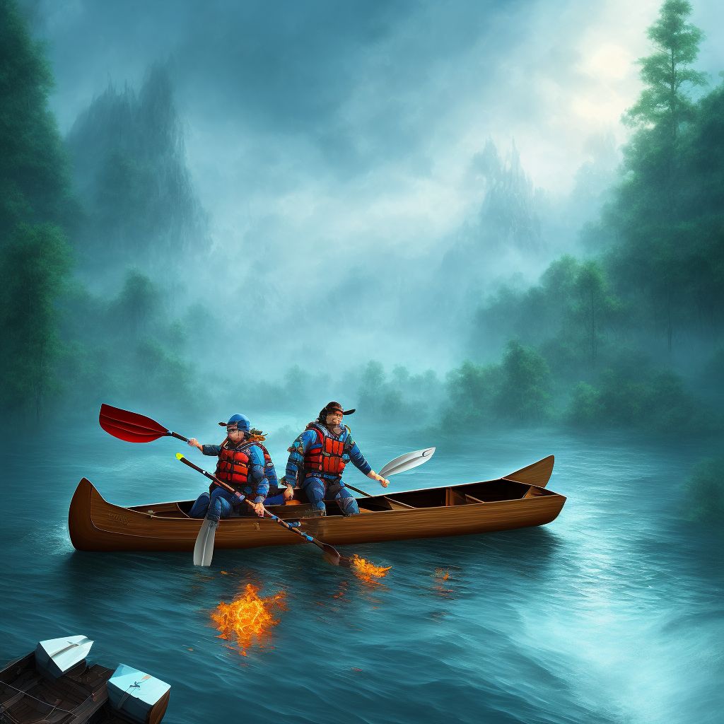 Drowning and submersion due to falling or jumping from burning canoe or kayak, sequela digital illustration